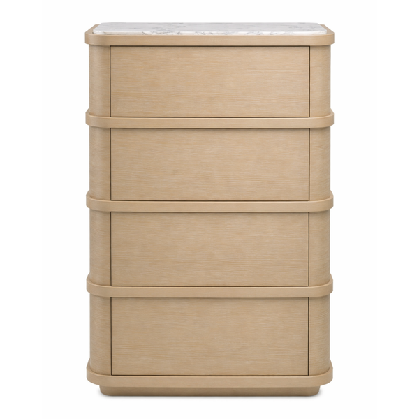 Cabana Tall Dresser - Washed Oak Veneer/Bianco Lilac Marble, 33.86"W