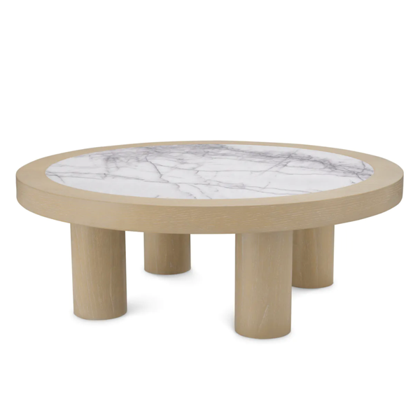 Presedio Coffee Table, Washed Oak Veneer/Bianco Lilac Marble, 39.37"Dia