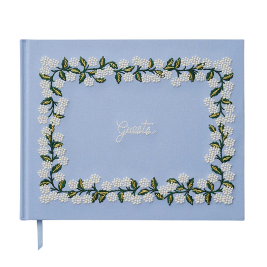 Hydrangea Embroidered Fabric Guest Book