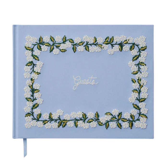 Hydrangea Embroidered Fabric Guest Book
