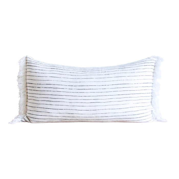 Free Striped Fringed Lumbar Pillow - Charcoal, 16" x 32"