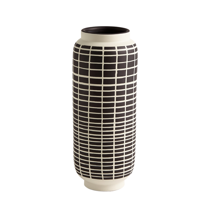 Graphic Grid Vase, Black/White, 11.5" H