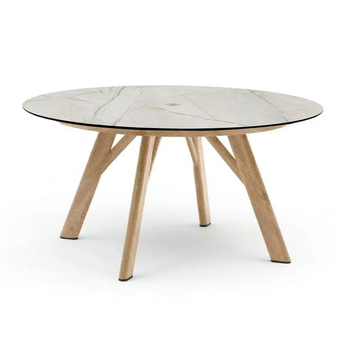 Yes Oak Aluminum/Oyster Round Dining Table, White, 59" Dia