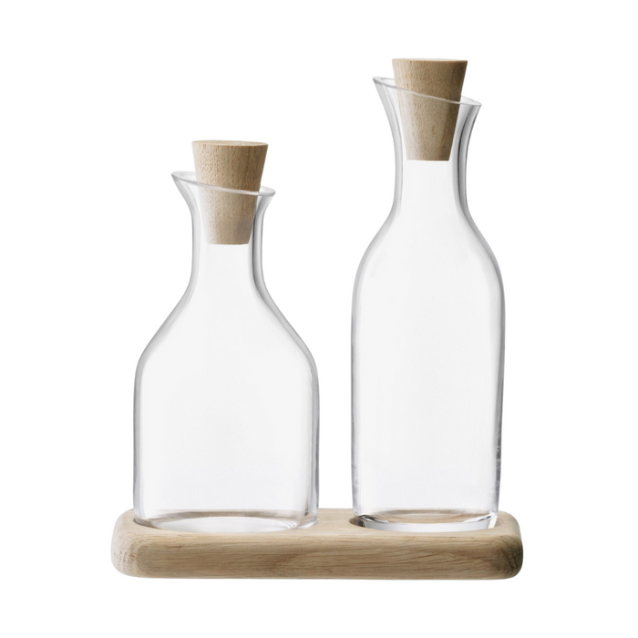 Oil & Vinegar Set with Oak Base