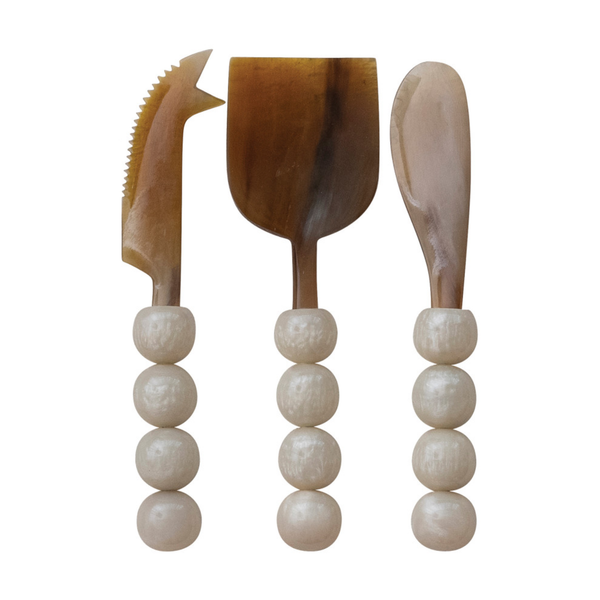 Natural Horn Cheese Knives, S/3