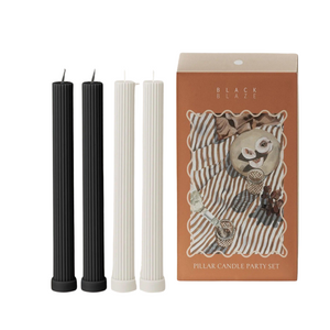 Column Pillar Candle Party Set, White / Black Duo