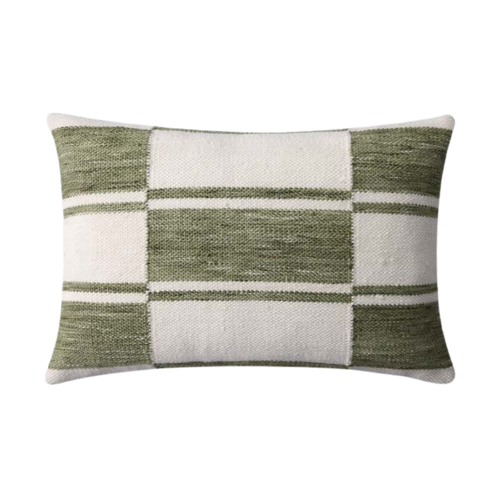 PLL0139 Ivory/Green Lumbar Pillow, 16" x 26"
