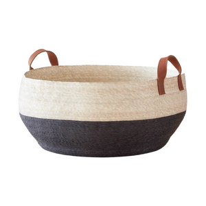 Mercado Floor Basket in Black/Natural - Round, 18" x 8"