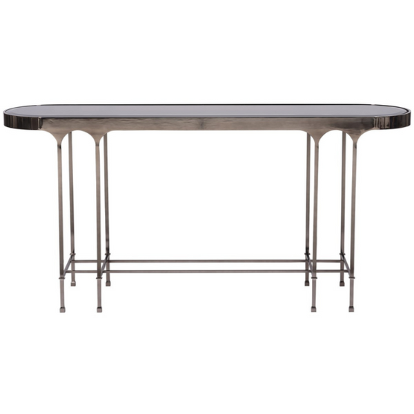 Calliope Console, Polished Cocoa Metal / Bronze Glass, 62"W x 14"D x 30"H