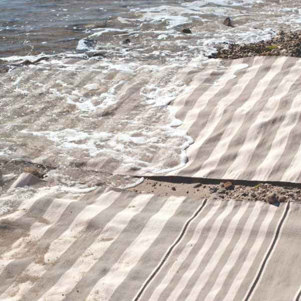 Catamaran Stripe Handwoven Indoor/Outdoor Rug, Platinum/Ivory