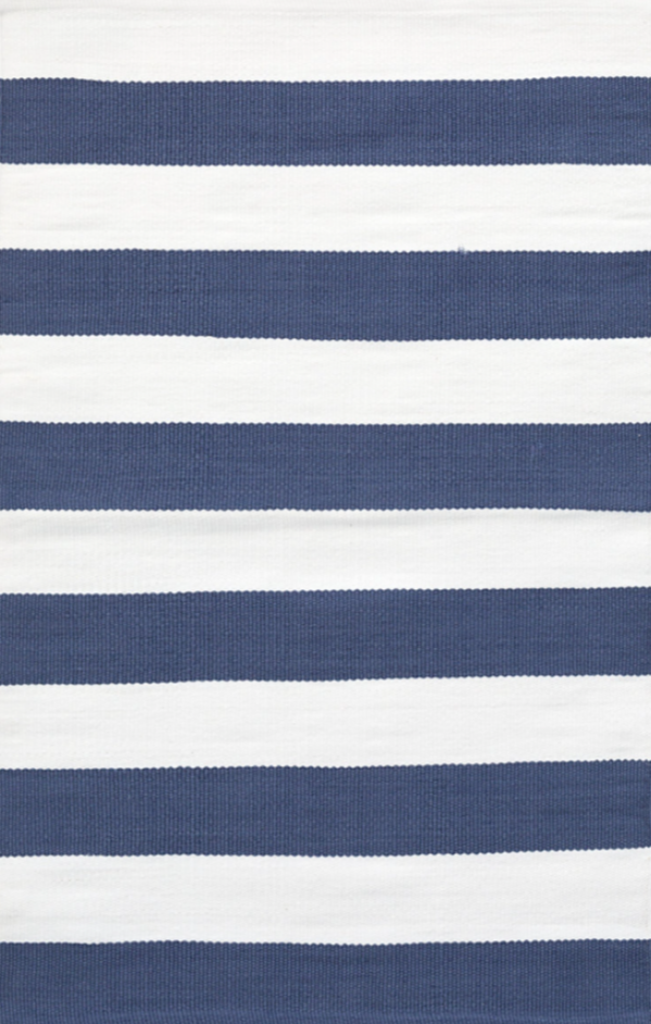 Catamaran Stripe Handwoven Indoor/Outdoor Rug, Denim/White