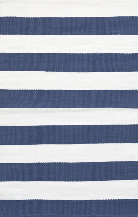 Catamaran Stripe Handwoven Indoor/Outdoor Rug, Denim/White