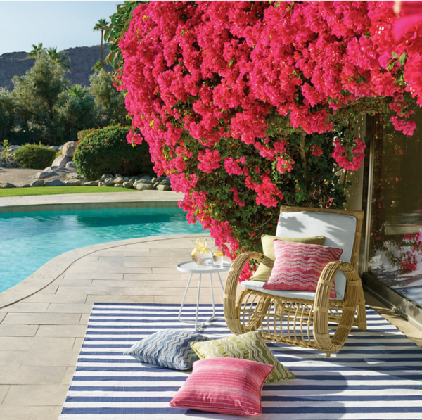 Catamaran Stripe Handwoven Indoor/Outdoor Rug, Denim/White