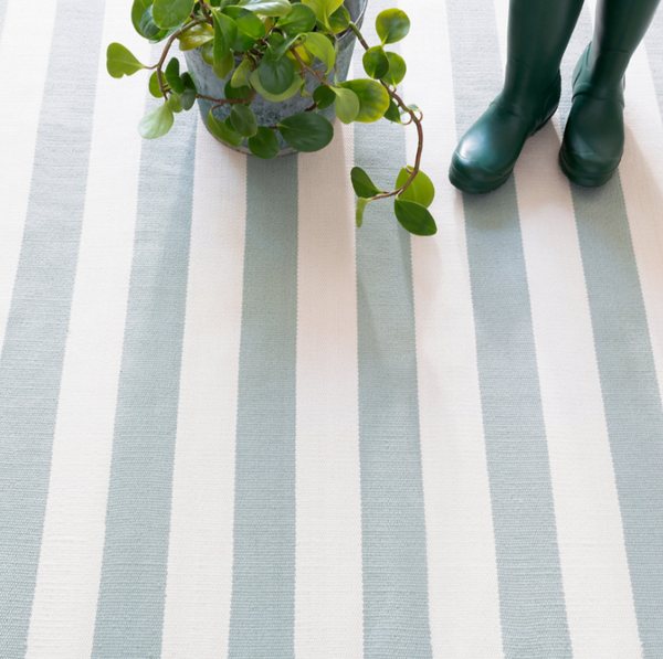 Catamaran Stripe Handwoven Indoor/Outdoor Rug, Light Blue/Ivory