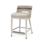 Fritz Rope 24" Counter Stool, Fog White/Cream White Leather