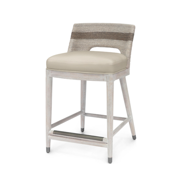Fritz Rope 24" Counter Stool, Fog White/Cream White Leather