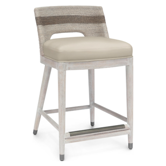 Fritz Rope 24" Counter Stool, Fog White/Cream White Leather