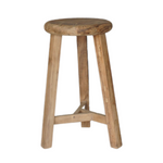 Reclaimed Teak Round Counter Stool, 14"Dia x 24"H