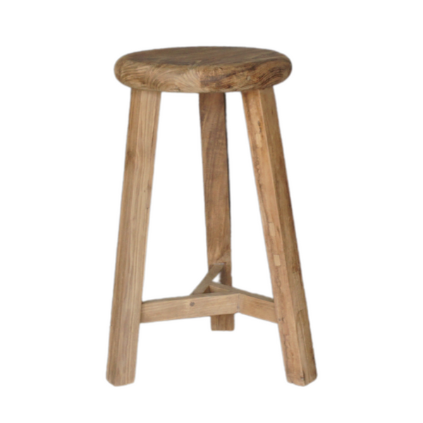 Reclaimed Teak Round Counter Stool, 14"Dia x 24"H