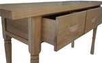Solid Oak, French Console, Light Oak , 3 Drawers, 60"W x 18" D x 33" H