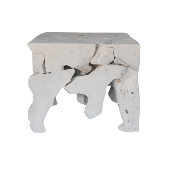 Teak Root Side Table, White