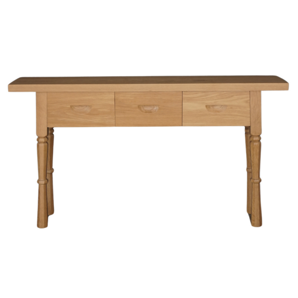 Solid Oak French Console, Oak, 3 Drawers, 60"W x 12"D x 33"H