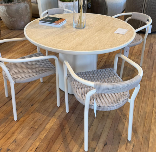 Leo Stacking Dining Chair, Aluminum White / Rope Shell