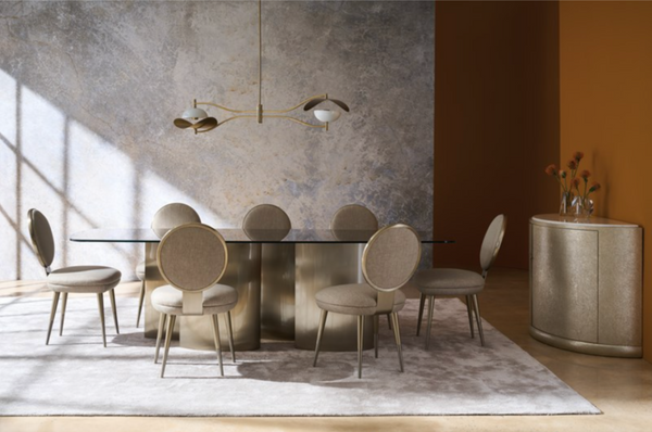 Aphelion Dining Table, Gold/Smoked Bronze Glass, 110"W x 46"D