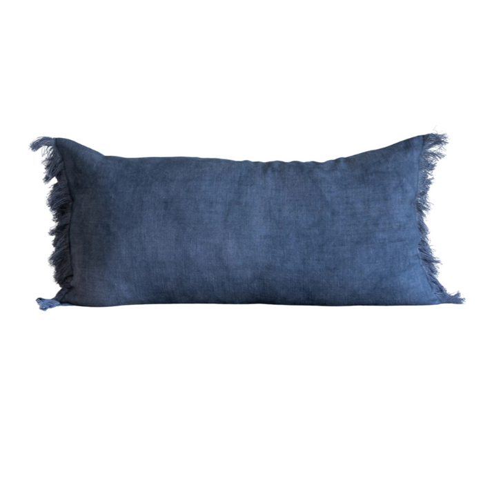 Belgian Linen Fringe Lumbar, Lake Blue, 16" x 32"