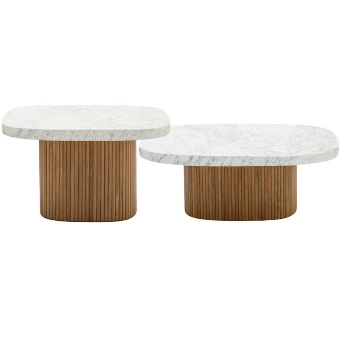 Gion Nesting Tables Set of 2, Oak Bases with Marble Tops