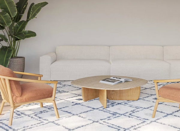 Eden Coffee Table, Light Oak, Travertine, 39.4"Dia × 13.8" H