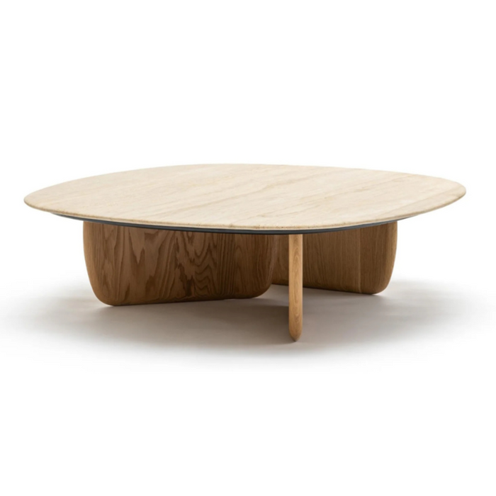 Eden Coffee Table, Light Oak, Travertine, 39.4"Dia × 13.8" H