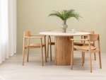 Tathra Round Dining Table, Light Oak, Travertine, 49"Dia