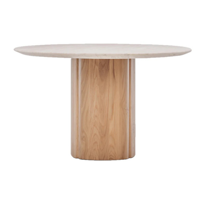 Tathra Round Dining Table, Light Oak, Travertine, 49"Dia