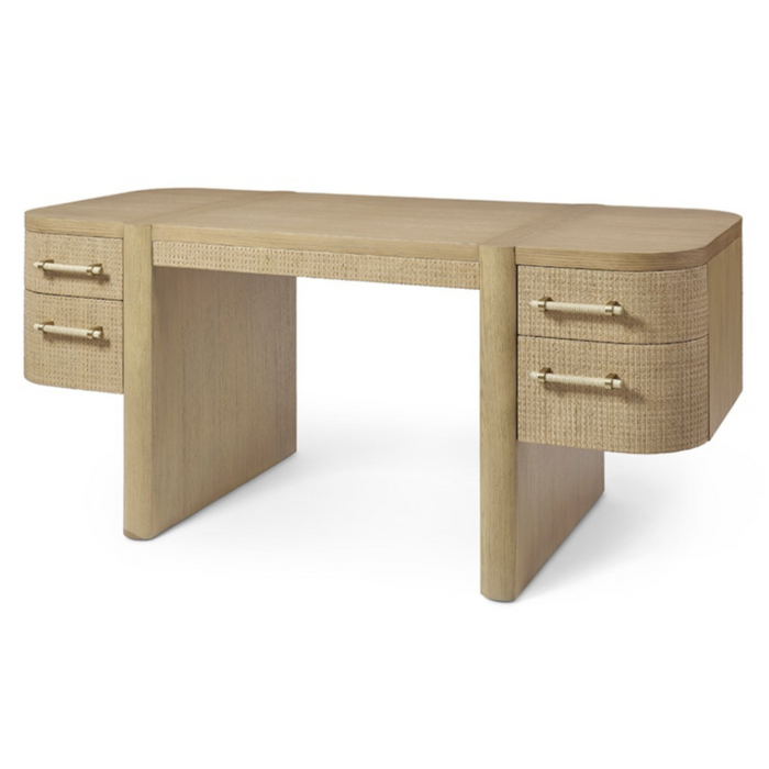 Zoey Natural Oak Desk, 65"W x 29.5"D x 30"H