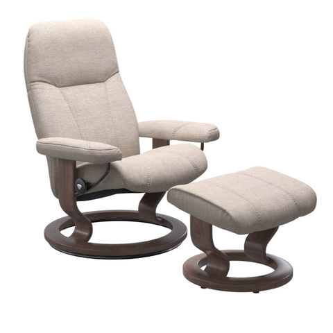 Consul Classic Base Chair and Ottoman, Medium, Daisy Beige/Walnut
