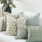 Moro Celadon Linen Cushion, 14" x 22"