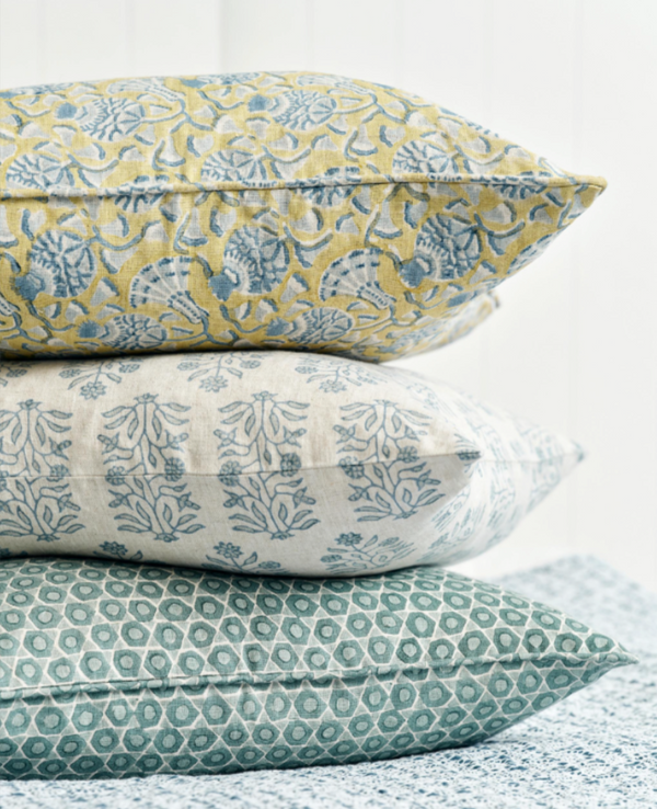 Bejmat Celadon Linen Cushion, 20" x 20"