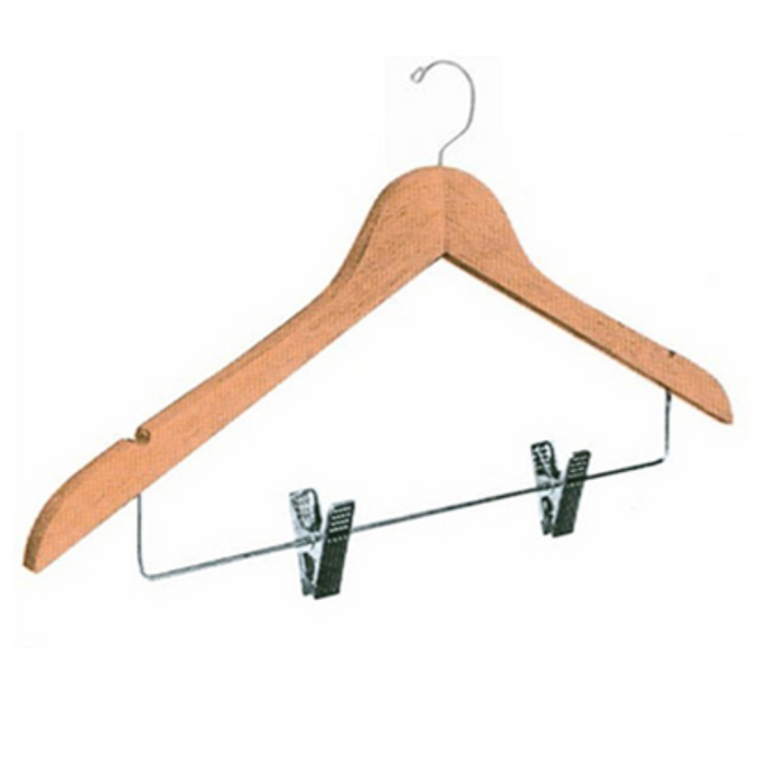 18" Hardwood Skirt Clip Hanger, Natural, Sold Individually