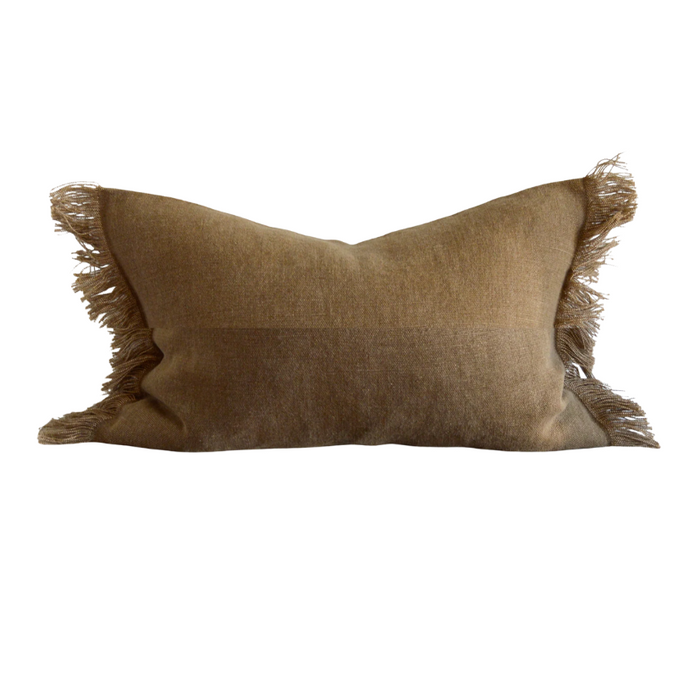 Bleached Oak Belgian Linen Fringe Pillow, 12" x 20"