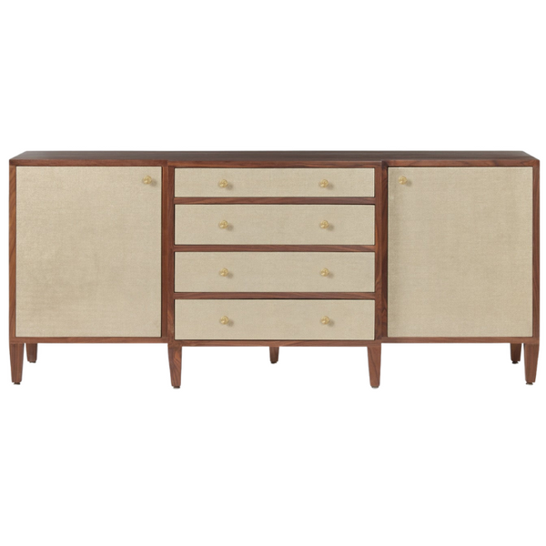 Hillard Cabinet, Champagne Faux Canvas/Walnut Veneer, 80"L x 20"W x 34"H