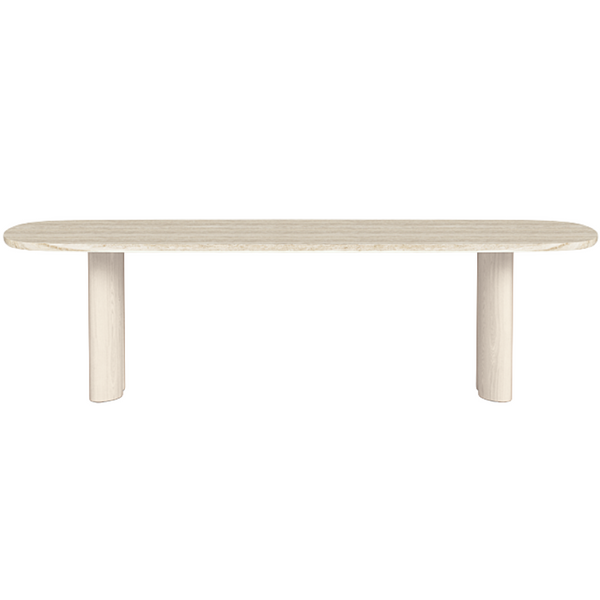Newport Aluminum Rectangle Dining Table, 120", Aluminum Bone/ Travertine Natural