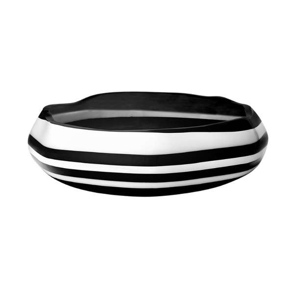 Rucchin Round Bowl, 15" Dia, Black/White Stripe