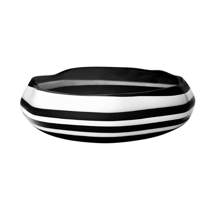 Rucchin Round Bowl, 15" Dia, Black/White Stripe