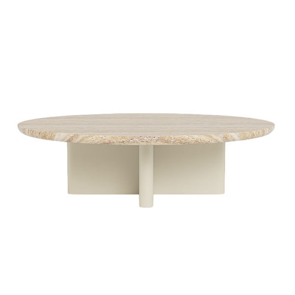 Victoria Round Coffee Table, Aluminum Bone/Travertine Natural, 48" Dia