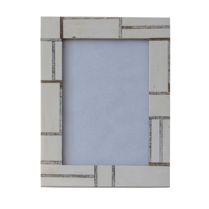 Resin Photo Frame w/ Horn Inlay, Ivory Stripe