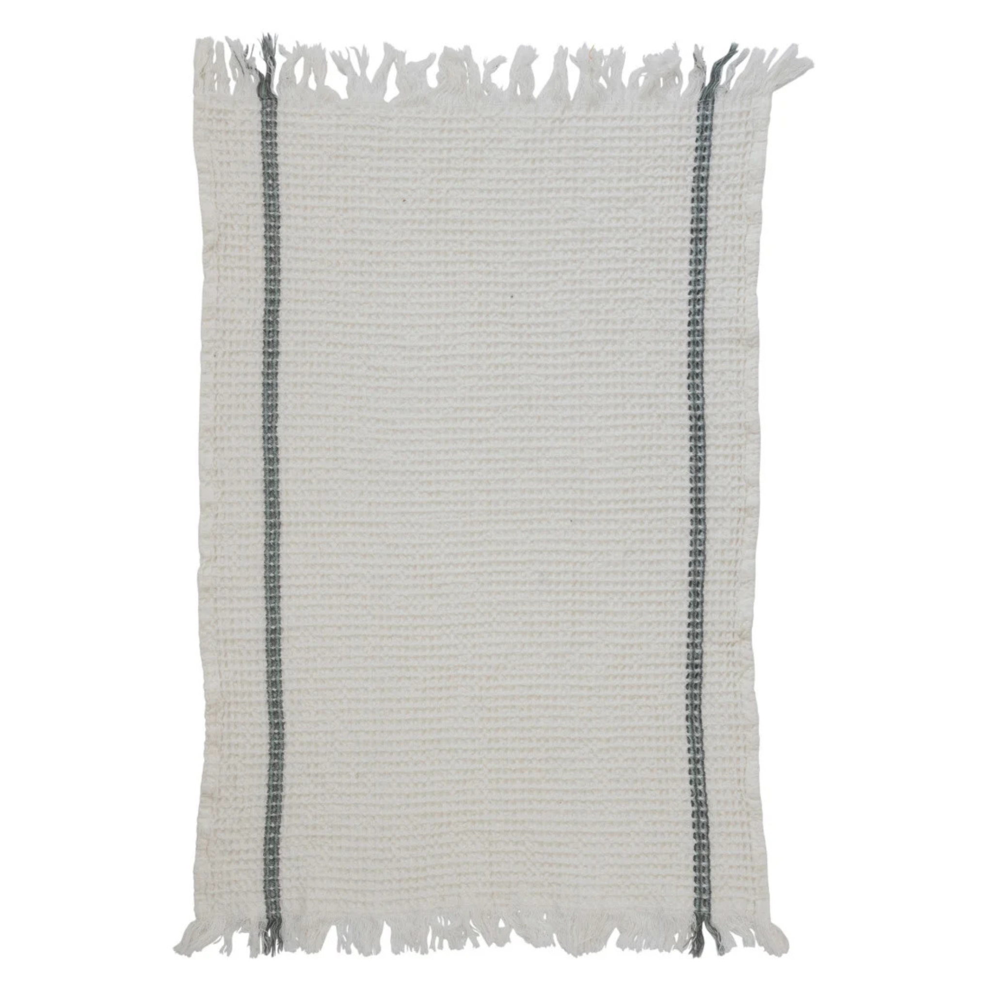 Cotton Waffle Weave Tea Towel w/ Fringe, White