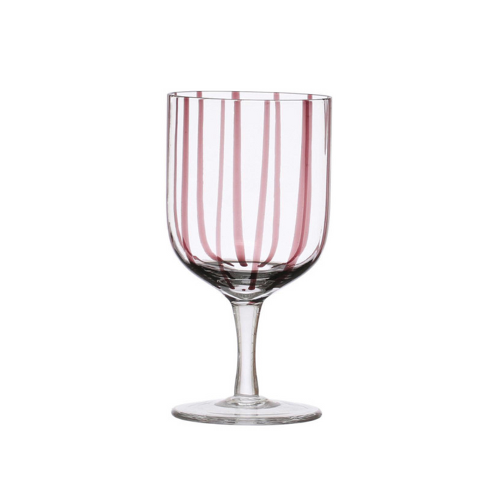 Hand-Painted Wine Glass w/ Stripes, 14 oz, Pink