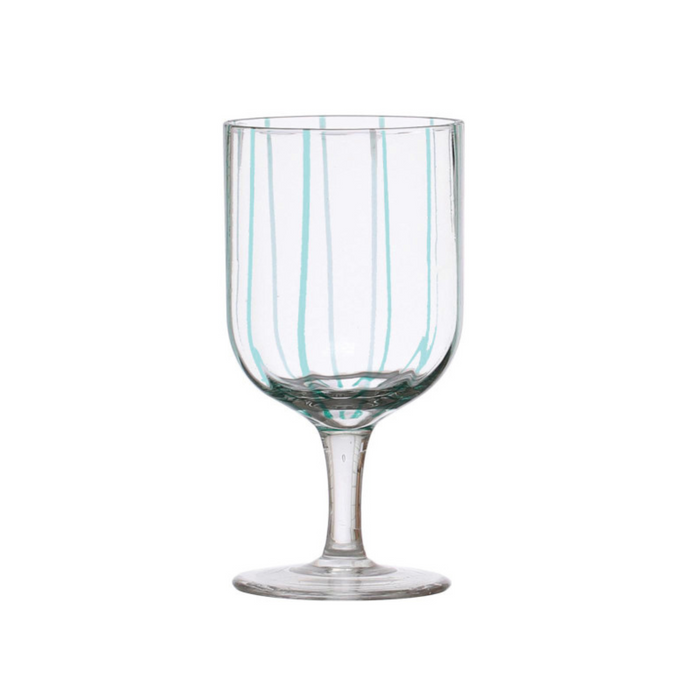 Hand-Painted Wine Glass w/ Stripes, 14 oz, Aqua