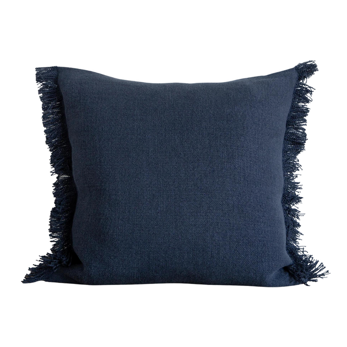 Belgian Linen Fringe Pillow - Denim Blue, 22 X 22"